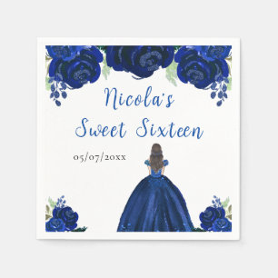 Brown Hair Princess Navy Floral 16 . Geburtstag Serviette