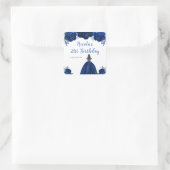 Brown Hair Princess Navy Floral Birthday Party Quadratischer Aufkleber (Tasche)