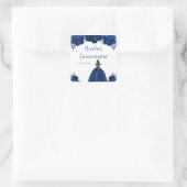 Brown Hair Princess Navy Floral Quinceanera Quadratischer Aufkleber (Tasche)
