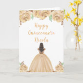 Brown Hair Princess Peach Floral Quinceanera Karte (Gelbe Blume)