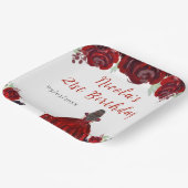 Brown Hair Princess Red Floral Birthday Pappteller (Gewinkelt)