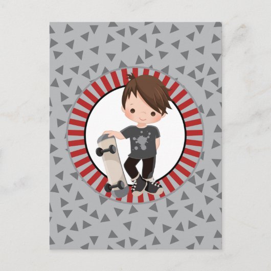 Brown Hair Skateboard Boy Postkarte (Vorderseite)
