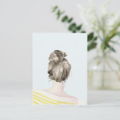 Brown Hair Top Knot Bun Postkarte (Stehend Vorderseite)