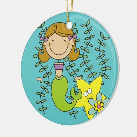 Brown Haired Mermaid Keramik Ornament (Links)