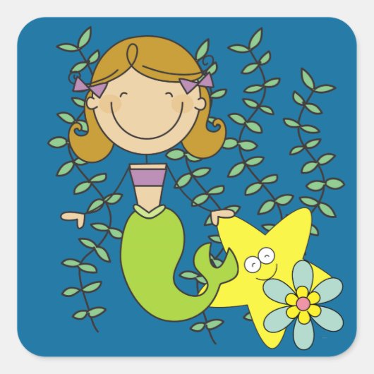 Brown Haired Mermaid Quadratischer Aufkleber (Vorderseite)