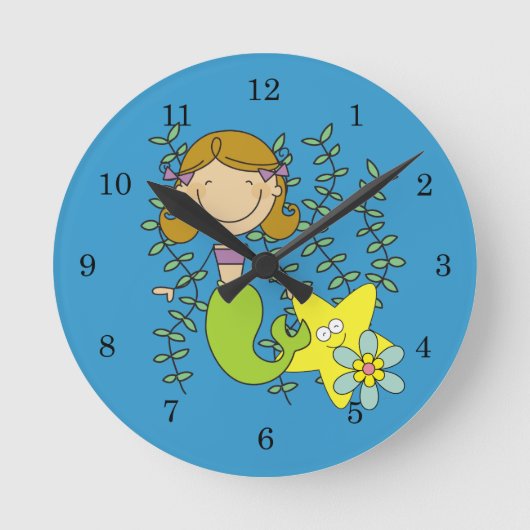 Brown Haired Mermaid Runde Wanduhr (Vorderseite)