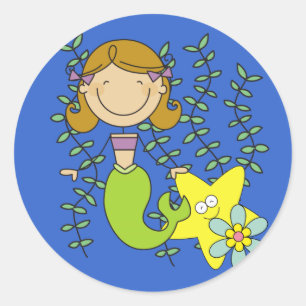 Brown Haired Mermaid Runder Aufkleber