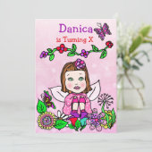 Brown Hairs Fairy Birthday Einladung (Stehend Vorderseite)