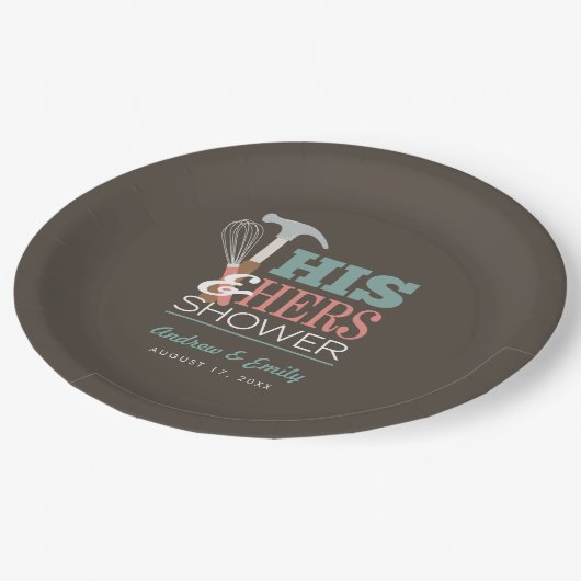 Brown Hammer Whisk Handy Couple Dusche Pappteller (Schrägansicht)