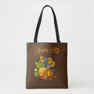 Brown Happy Fall mit Pumpkin und Sonnenblumen Tasche