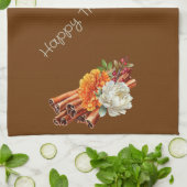 Brown Happy Thanksgiving Cinnamon Sticks Floral Geschirrtuch (Gefaltet)