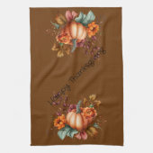 Brown Happy Thanksgiving Pumpkin Fall Blume Geschirrtuch (Vertikal)