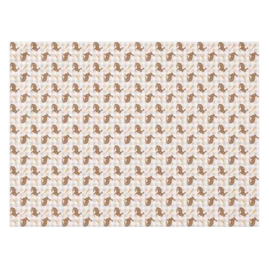 Brown Hare And Carrots Beige Pattern Cute Easter Tischdecke (Vorderseite (Horizontal))
