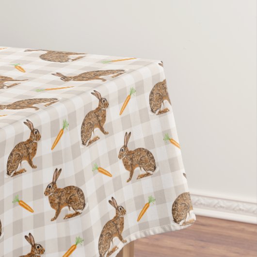 Brown Hare And Carrots Beige Pattern Cute Easter Tischdecke (Beispiel)