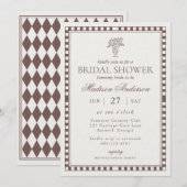 Brown Harlequin Checkered Bridal Shower Einladung (Vorne/Hinten)