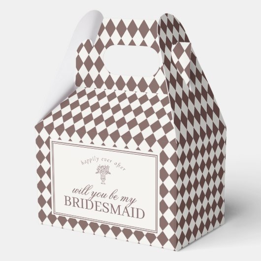 Brown Harlequin Checkered Bridesmaid Proposal Box Geschenkschachtel (Vorderseite)