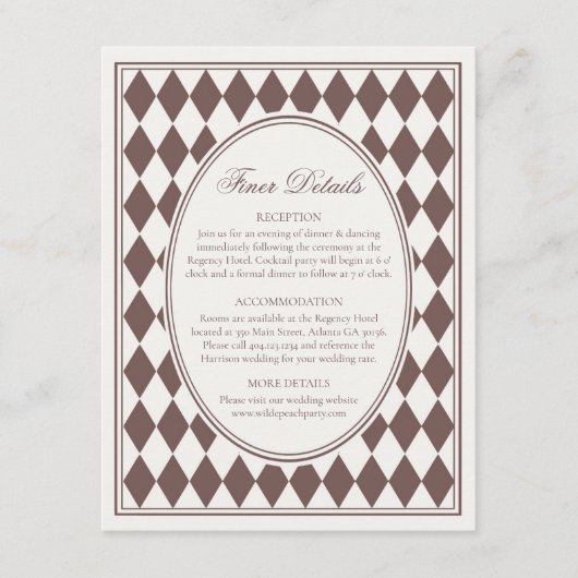 Brown Harlequin Checkered Finer Details Wedding Begleitkarte (Vorderseite)
