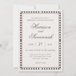 Brown Harlequin Checkered Rehearsal Dinner Einladung