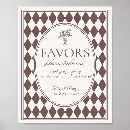 Brown Harlequin Checkered Wedding Favors Sign Poster (Vorne)