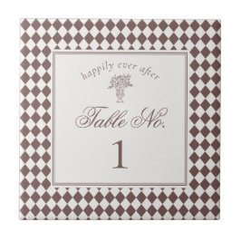 Brown Harlequin Checkered Wedding Table Number Fliese