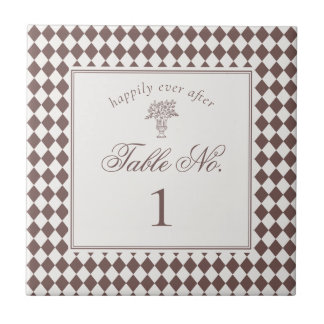Brown Harlequin Checkered Wedding Table Number Fliese