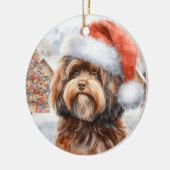 Brown Havanese Hund mit Weihnachtsmannmütze Weihna Keramik Ornament (Links)