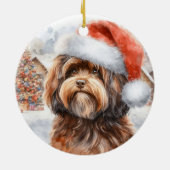 Brown Havanese Hund mit Weihnachtsmannmütze Weihna Keramik Ornament (Hinten)