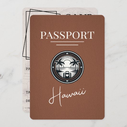 Brown Hawaii Passport Save the Date (Vorne/Hinten)