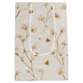 Brown Hearts Blush Floral Bridal Shower Mittlere Geschenktüte (Rückseite)