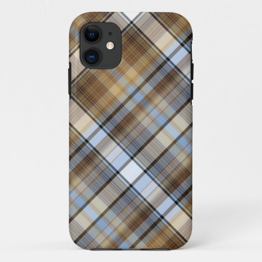 Brown-, hellblauer und weißertartanentwurf Case-Mate iPhone hülle (Rückseite)
