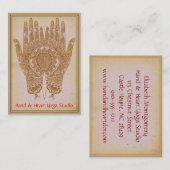 Brown Henna Hands Yoga Studio Business Card Visitenkarte (Vorne/Hinten)