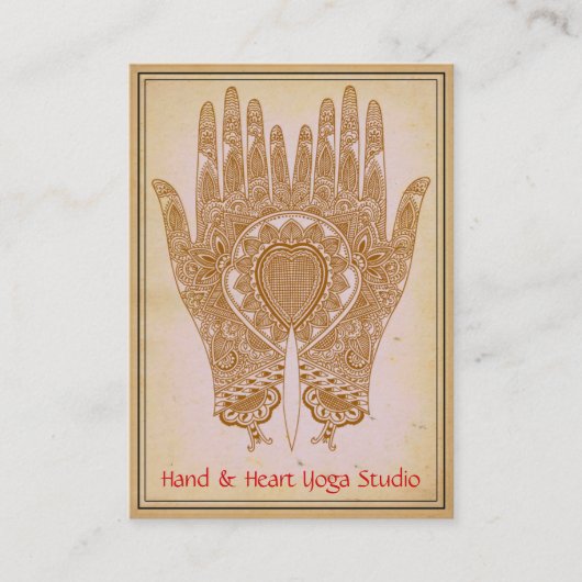 Brown Henna Hands Yoga Studio Business Card Visitenkarte (Vorderseite)