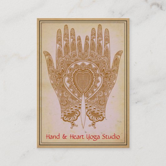 Brown Henna Hands Yoga Studio Business Card Visitenkarte (Vorderseite)