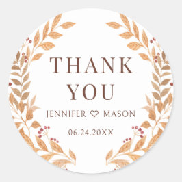 Brown Herbst Fall Tree Blätter Hochzeit Vielen Dan Runder Aufkleber