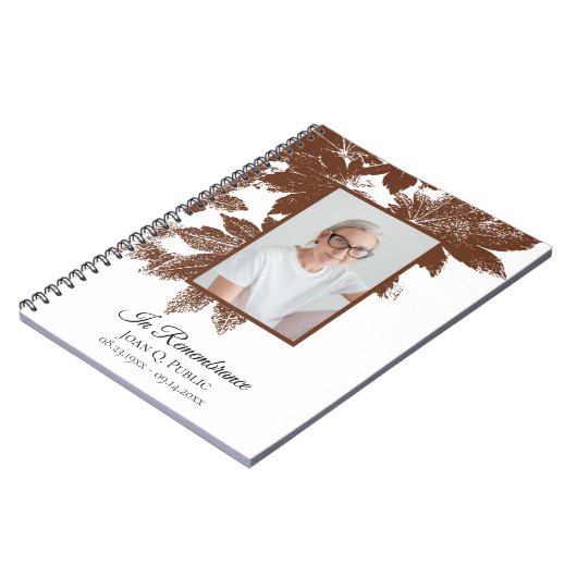 Brown Herbstlaubs Funerary Memorial Gästebuch Notizblock (Linke Seite)