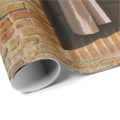 BROWN HOLZTÜR AUF BROWN BRICK WALL GESCHENKPAPIER (Rolleneckpunkt)