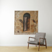 BROWN HOLZTÜR AUF BROWN BRICK WALL WANDTEPPICH (Beispiel)