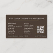 Brown Home Repairs Contractor QR Code Visitenkarte (Rückseite)
