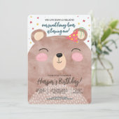 Brown Honey Bear Birthday Einladung (Stehend Vorderseite)