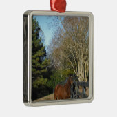 Brown Horse against a Fence Ornament Aus Metall (Rechts)