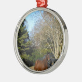 Brown Horse against a Fence Ornament Aus Metall (Links)