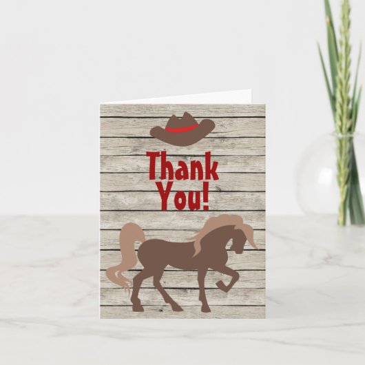 Brown Horse and Cowboy Hat auf Barn Wood Western Dankeskarte (Vorderseite)