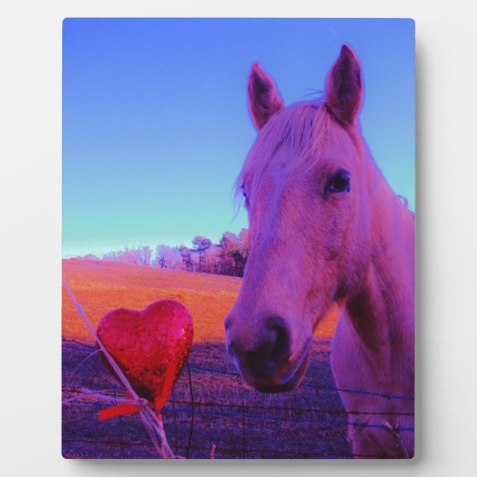 Brown Horse and Red Heart Fotoplatte (Vorderseite)