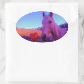 Brown Horse and Red Heart Ovaler Aufkleber (Tasche)