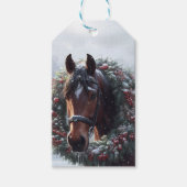 Brown Horse Christmas Kranz Schneeweide Geschenkanhänger (Vorderseite)