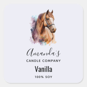 Brown Horse Head of Watercolor Candle Business Quadratischer Aufkleber