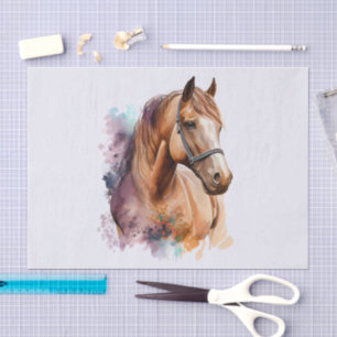 Brown Horse Head Portrait in Watercolor Seidenpapier