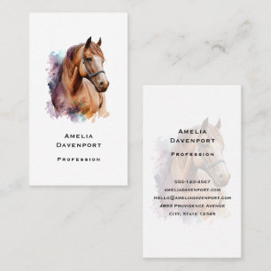 Brown Horse Head Portrait in Watercolor Visitenkarte