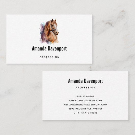 Brown Horse Head Portrait in Watercolor Visitenkarte (Vorne/Hinten)