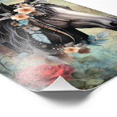 Brown horse in flowers. Fotodruck (Ecke)